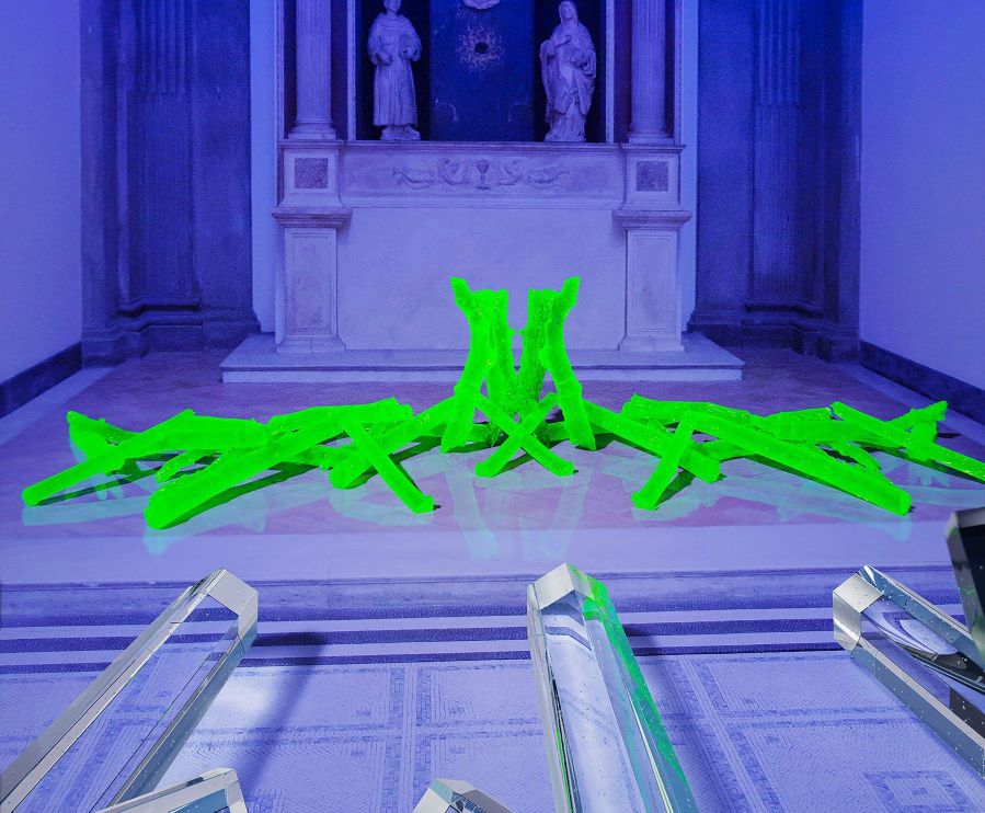 Green glowing tree art piece